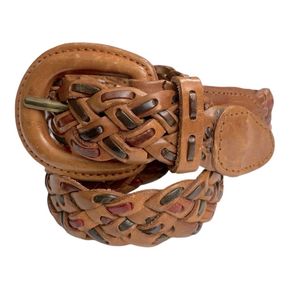 Vintage 90's Kim Rogers Brown Leather
Woven Belt Brass Hardware S